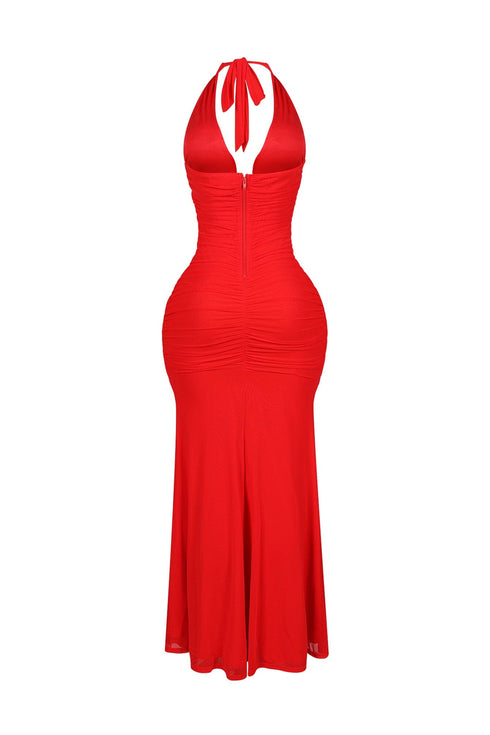 Yoona Mesh Mermaid Halter Maxi Dress